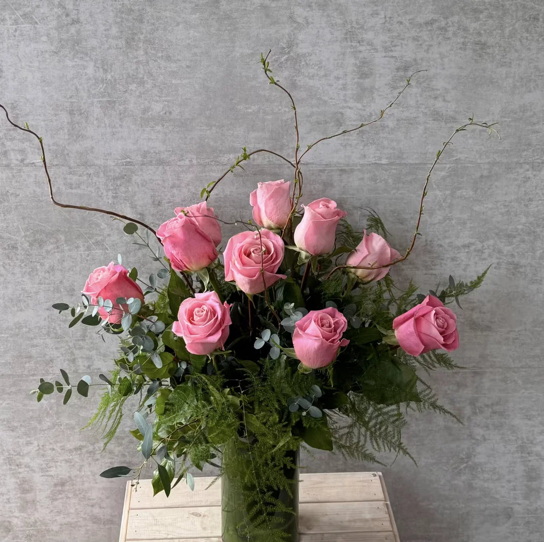 One Dozen Pink Roses