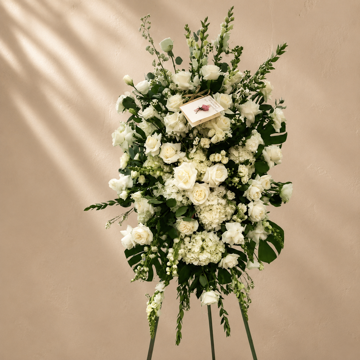 White Bloom Standing Spray with Easel