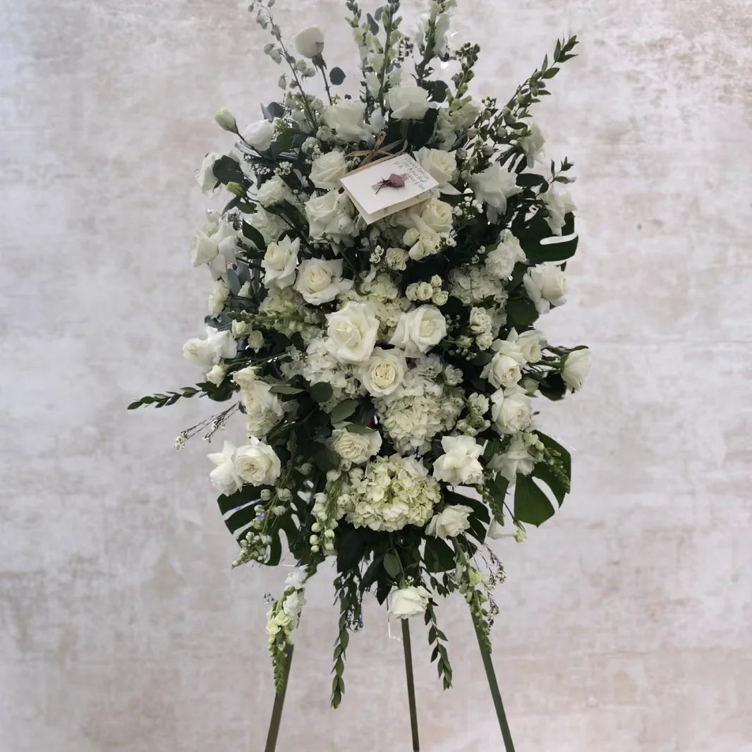 White Bloom Standing Spray with Easel